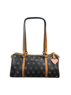 Dooney & Bourke Barrel Handbag Purse Bag Black Rainbow Logo Vintage Y2K